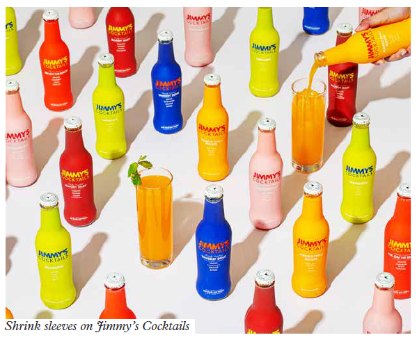 Shrink sleeves on Jimmy’s Cocktails