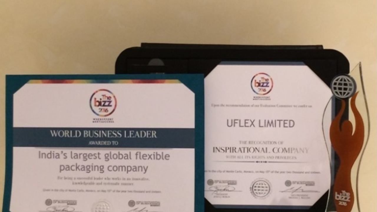 Uflex honored by World Confederation of Businesses Uflex honored by World Confederation of Businesses