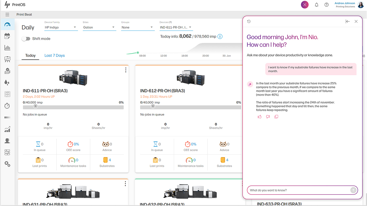 A computer screen showing a chat with HP Nio