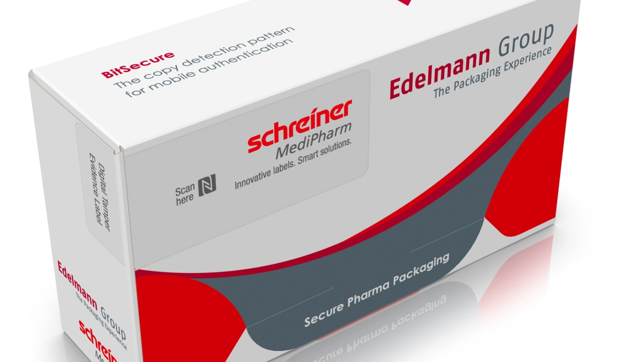 The result is a smart medicine packaging option featuring digital features Schreiner MediPharm and Edelmann demo smart pharma packaging potential