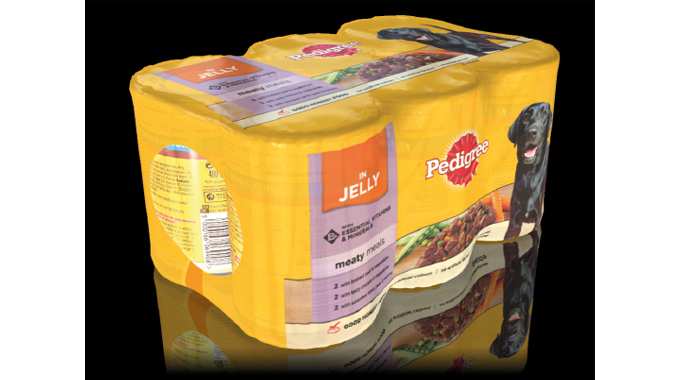 Figure 3.29 A finished shrink sleeve multi-pack of dog food cans. Source- Esko
