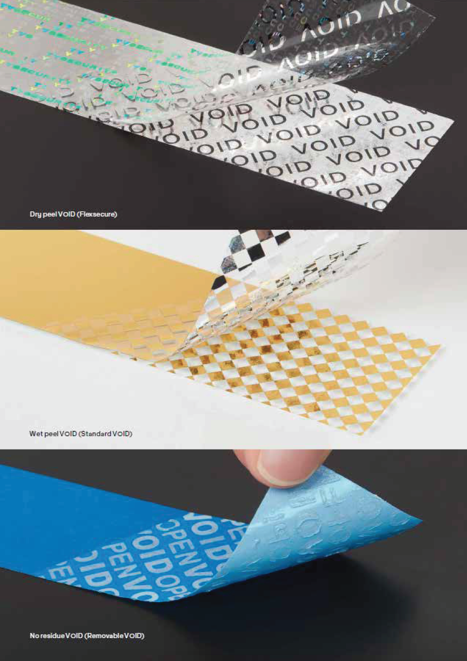 A relatively simple yet effective form of security, VOID labels leave either a residue or marking to show that the product or packaging has been tampered with
