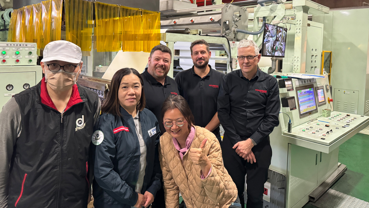 Front L-R: David Chen, general manager and Miriam Hung, purchasing manager of Joy Paper, with Carol Liang, managing director of Eurwell 