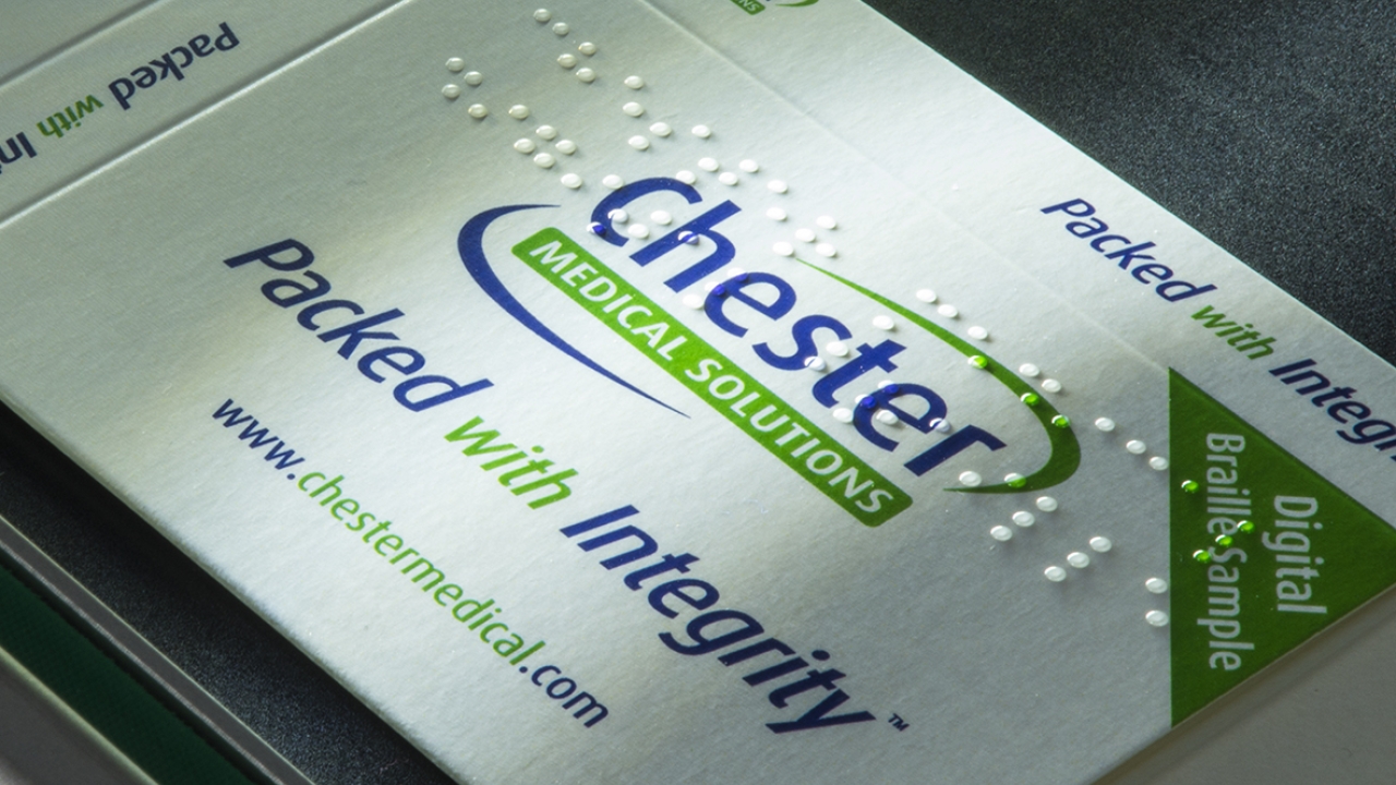 New investment allows the printing of braille dots onto a carton without the need for braille tooling New investment allows the printing of braille dots onto a carton without the need for braille tooling