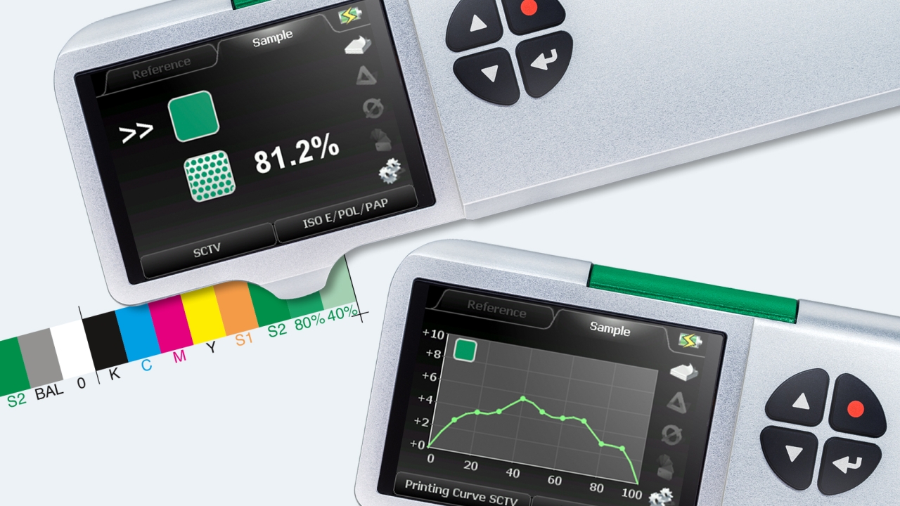 A new measurement function for the quality control of spot color tone value can be used with all SpectroDens units having color displays A new measurement function for the quality control of spot color tone value can be used with all SpectroDens units having color displays