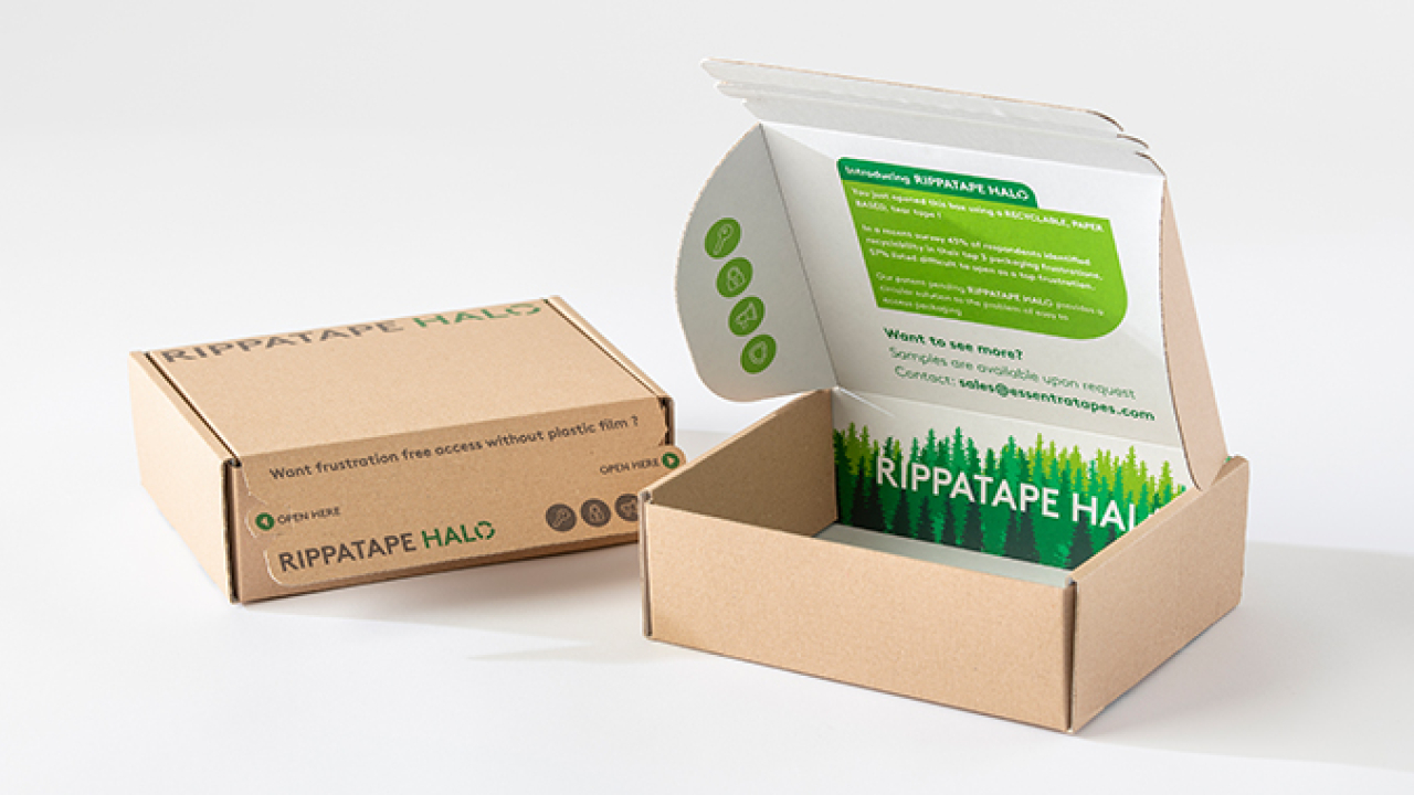 Essentra Tapes has launched three products focused on improving e-commerce packaging, including Rippatape Halo, a recyclable, paper-based alternative to plastic easy-open tear tapes