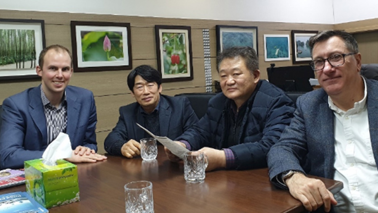 L-R: GEW Director Robert Rae, director of GEW; Moon-soo Choi of Owllus; Dong-seok Lee; Gary Doman, sales manager of GEW. L-R: GEW Director Robert Rae, director of GEW; Moon-soo Choi of Owllus; Dong-seok Lee; Gary Doman, sales manager of GEW.