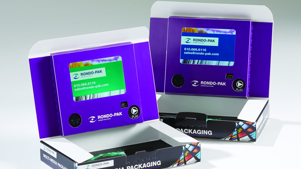 Rondo-Pak has developed a carton that can be equipped with multi-media consumer engagement features, including a thin, lightweight HD video screen Rondo-Pak has developed a carton that can be equipped with multi-media consumer engagement features, including a thin, lightweight HD video screen