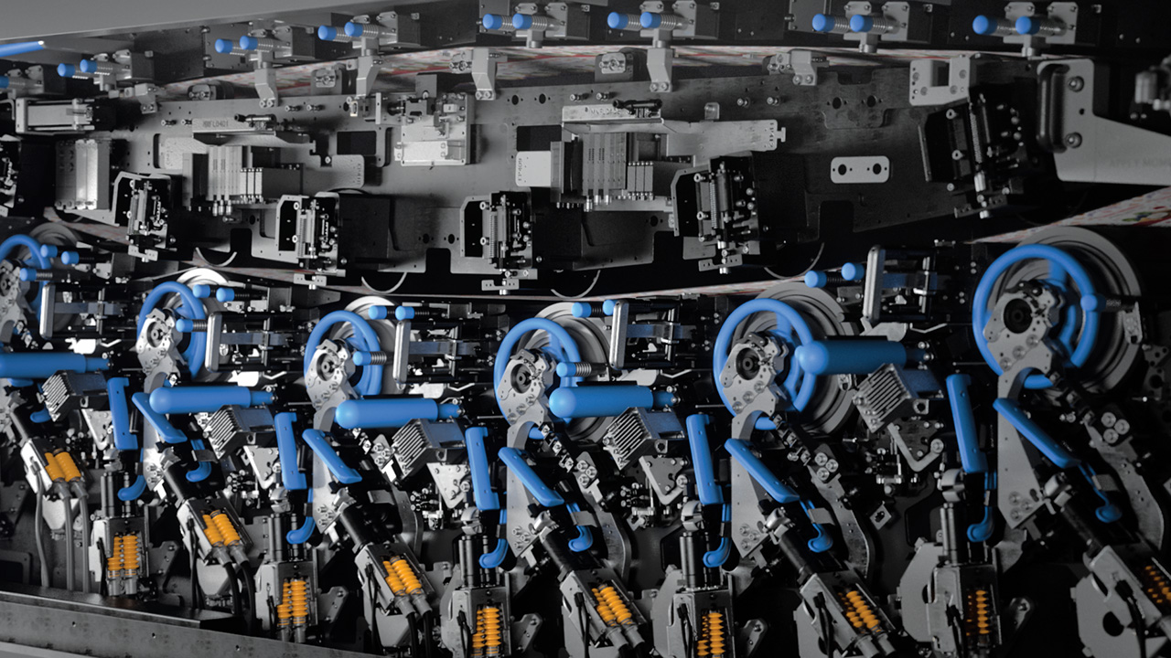 Printing multiple colors in parallel using six synchronized engines. HP Indigo LEPx