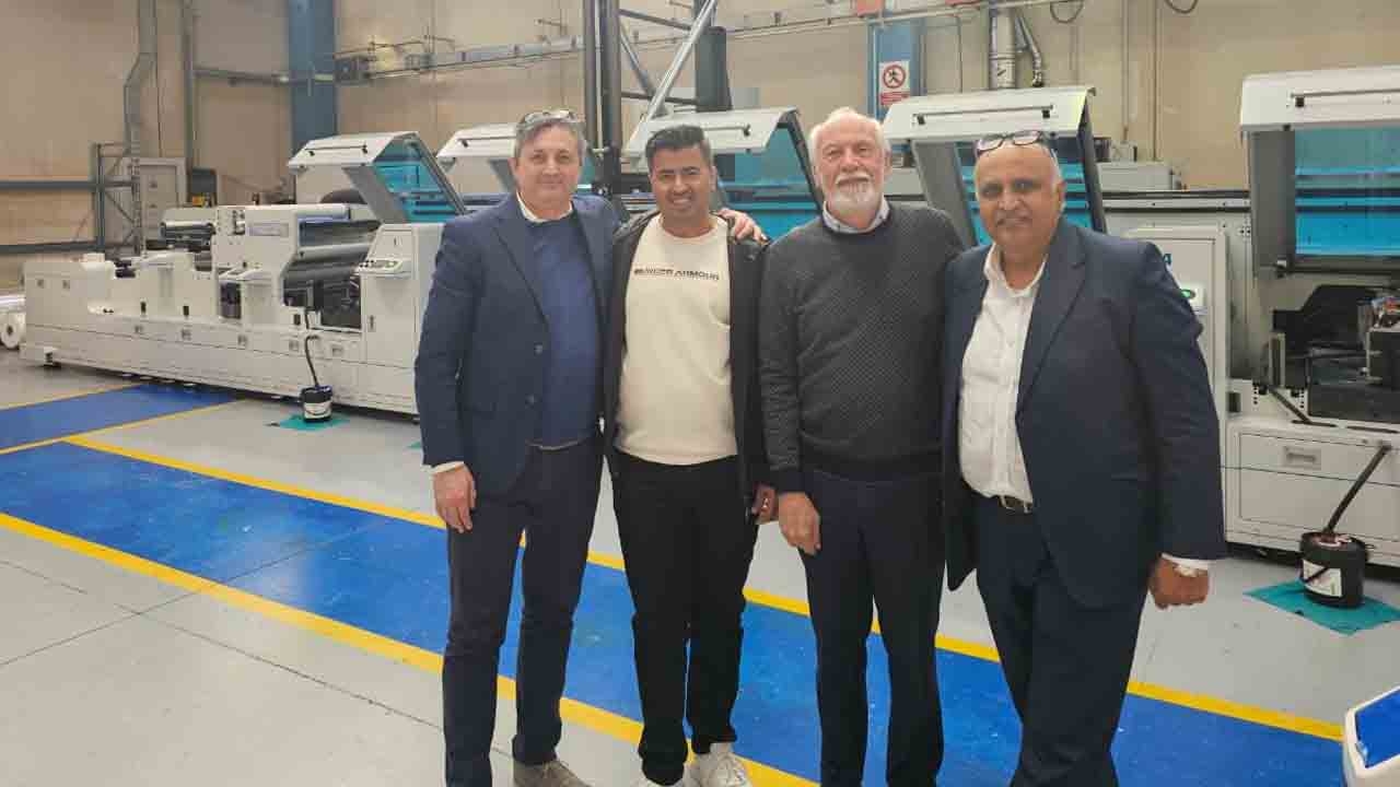 (L-R) Alberto Redaelli, head sales at Lombardi Converting Machinery; Prakash Shivlani, director of Prakash Printers and Coaters; Claudio Lombardi, president of Lombardi Converting Machinery; Ranesh Bajaj, director of Vinsak