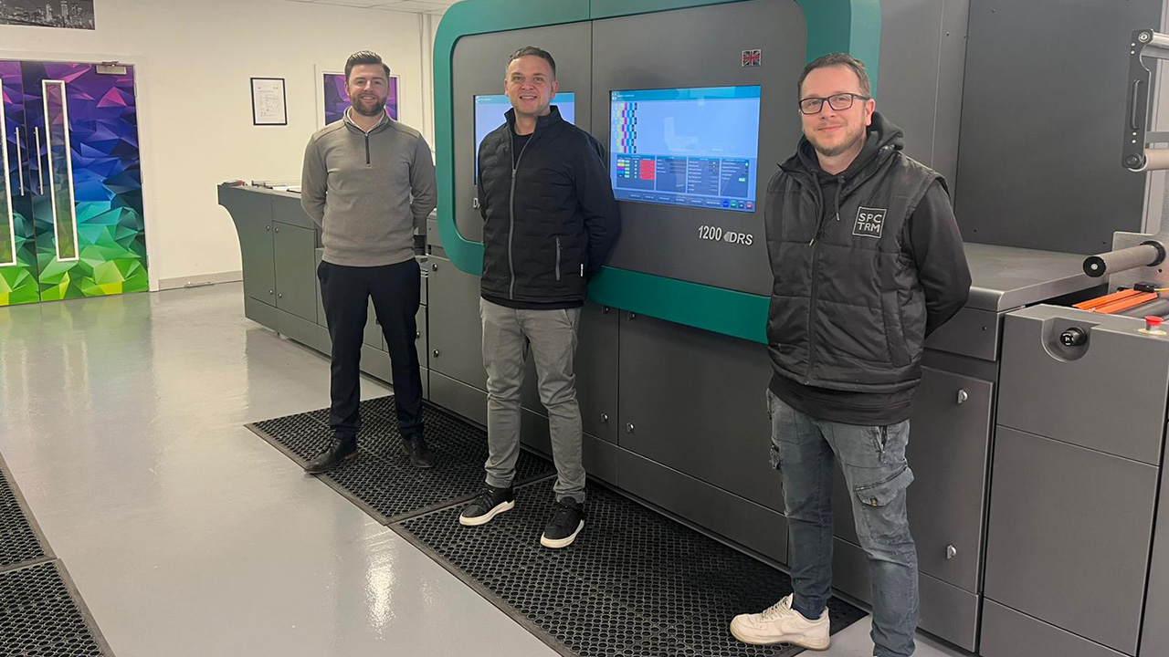 Richard Dimmock, Joe Preddy and Adam Goodliffe in front of the PicoJet press