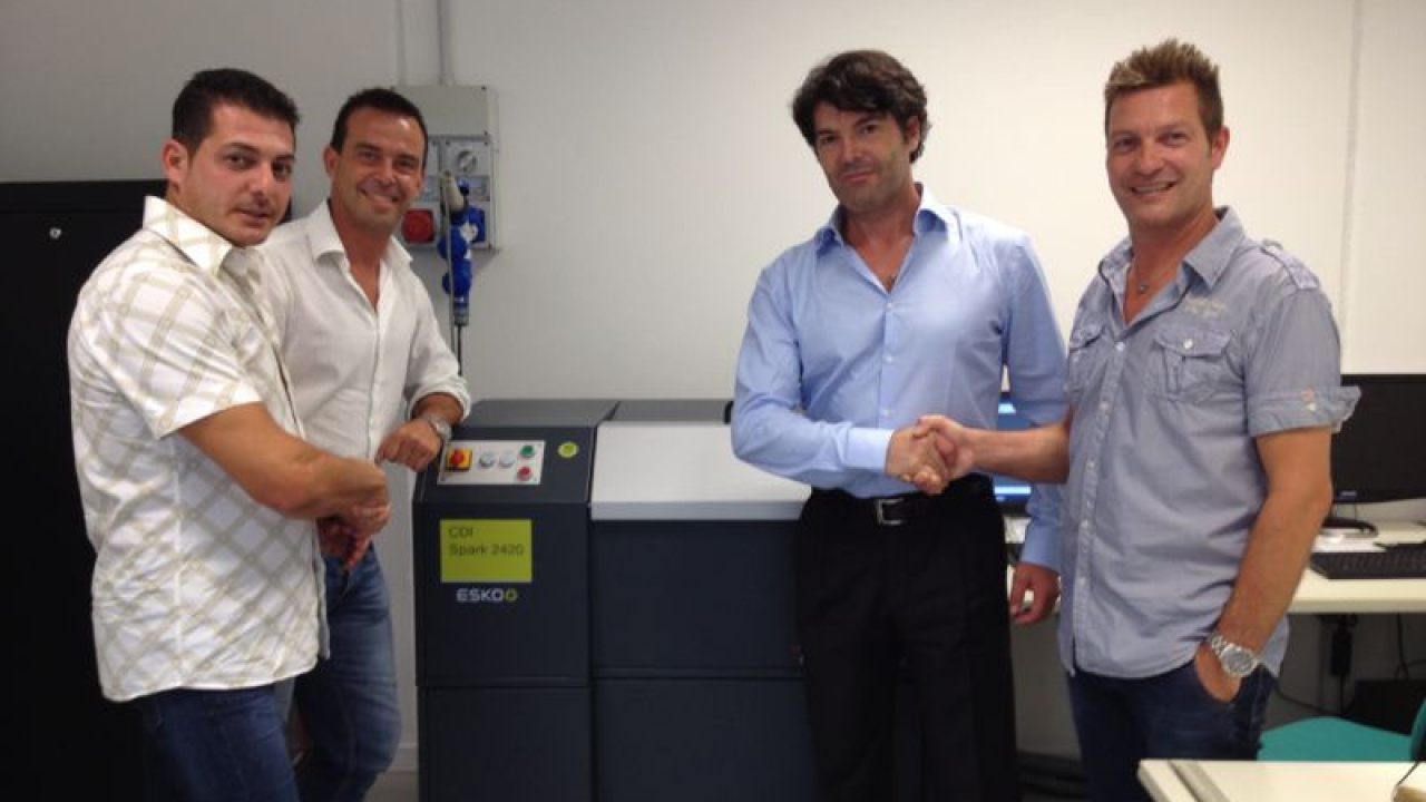 From left: Massimo Fassina, Emmetre owner; Marcello Zonin, sales manager at Esko’s Italian agent Inglese; Davide Meroni, sales account manager of Esko Italy; and Moreno Berro, Emmetre owner