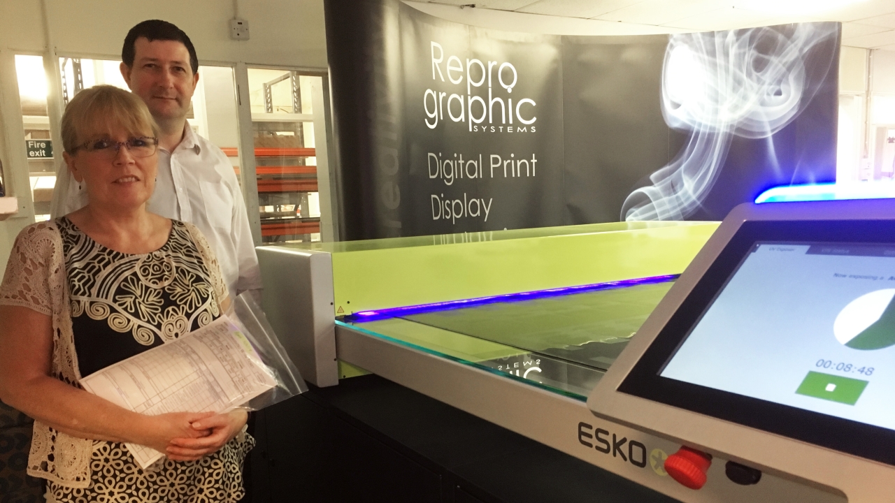 Reprographic Systems sales executive Kevin Doyle (left) and Geraldine Gahan, from its customer services team, with the Esko Crystal 5080 XPS technology