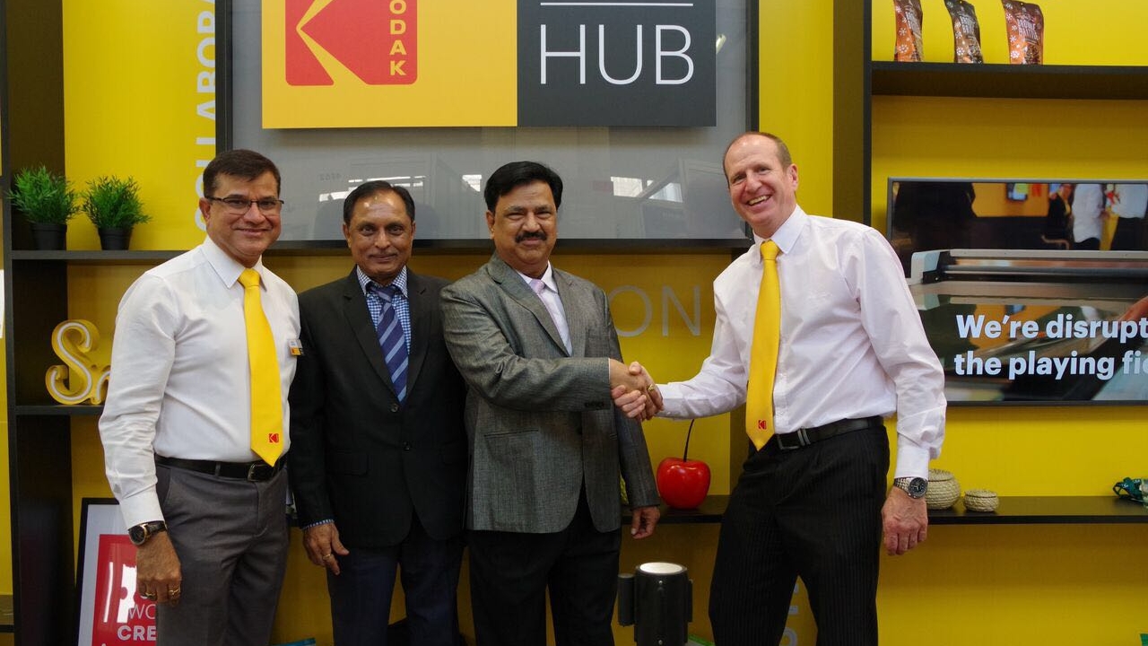 L to R: Vidhu Gautam, sales director of flexographic packaging division, Asia-Pacific region at Kodak; Amber Patel, managing director at Shilp Gravures; Gajanan Bhavsar, marketing director at Shilp Gravures; and Grant Blewett, director worldwide sales and vice president for flexographic packaging division at Kodak