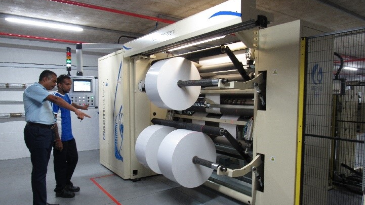 At Ritrama's Durban facility, a Laem R32-1600 dual shaft slitter rewinder runs at speeds up to 600m/min