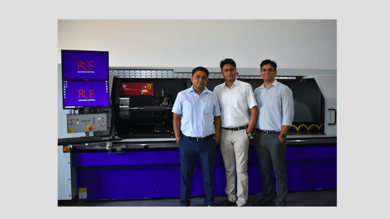 L to R: Parag Patel, managing director; Parag Koradia, technical director;  and Sandeep Sharma, marketing director, at Acme Rolltech with the new ALE machine. 