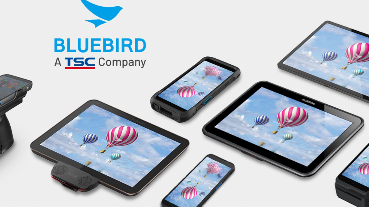 the Bluebird logo next to a variety of tablets and smart phones