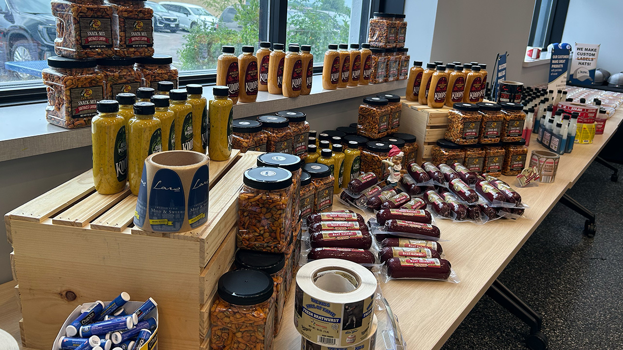 A table of products with labels produced by KDV