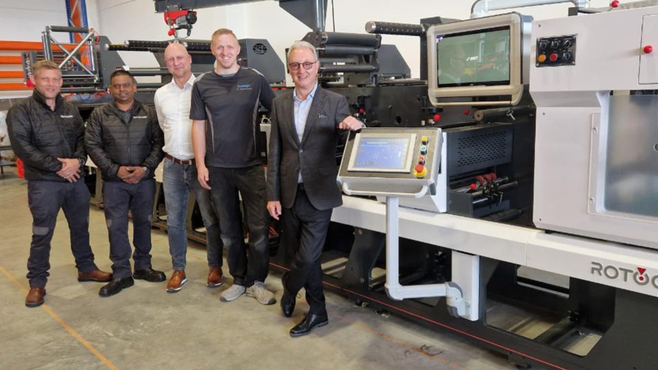 L-R: Niel van der Westhuizen, Rotocon field services engineer; Sachin Sukhlal, Rotocon technical sales manager; André Klinkow, chief operations officer of Rotocon Europe; Andy Zygmanovski, Dialogic production manager; Michael Aengenvoort, Rotocon Group CEO