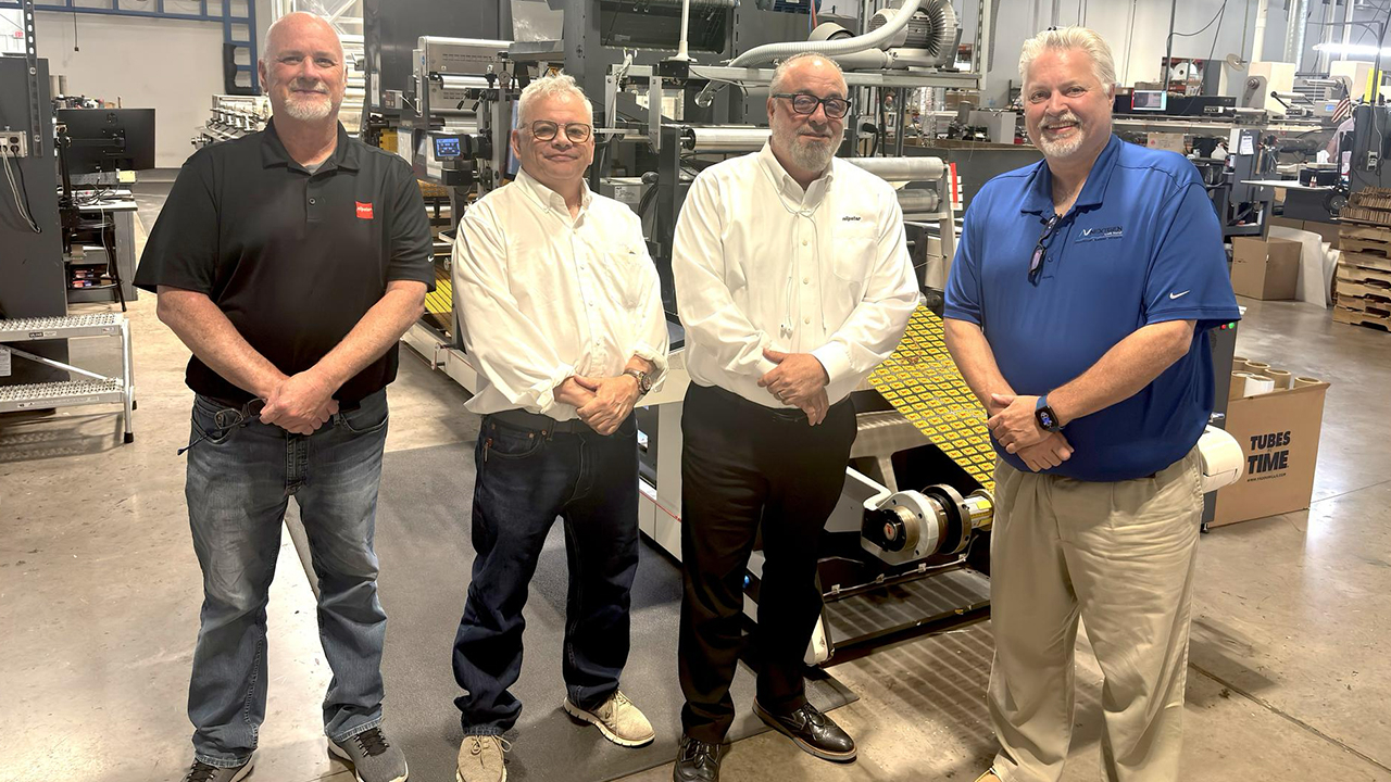 L-R: Tom Strunck, key account client support specialist, Nilpeter, Jim Imburgia, senior sales consultant, Nilpeter, Lenny DeGirolmo, president and managing director, Nilpeter USA & Nick Noyes, NextGen’s chief operating officer.