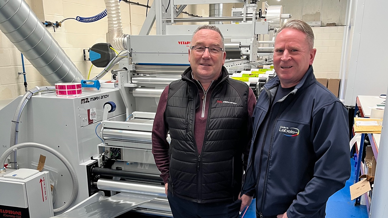 Antony Cotton and Phil Barker with Code-It’s new Mark Andy P7E flexo press