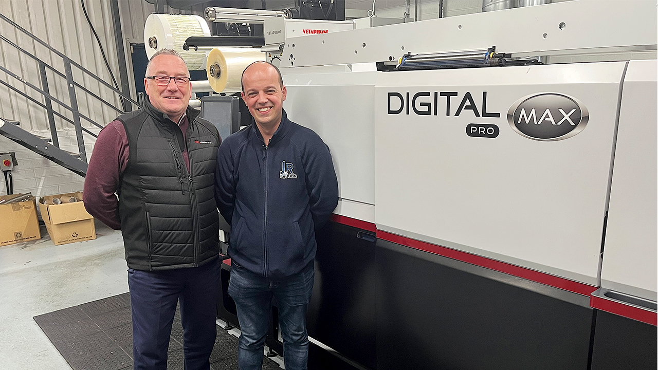 Antony Cotton with Robbie Carson and the new Mark Andy Digital Pro MAX