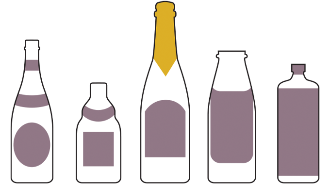 Figure 1.11 - Different types of bottle decoration solutions now provided by pressure-sensitive labeling