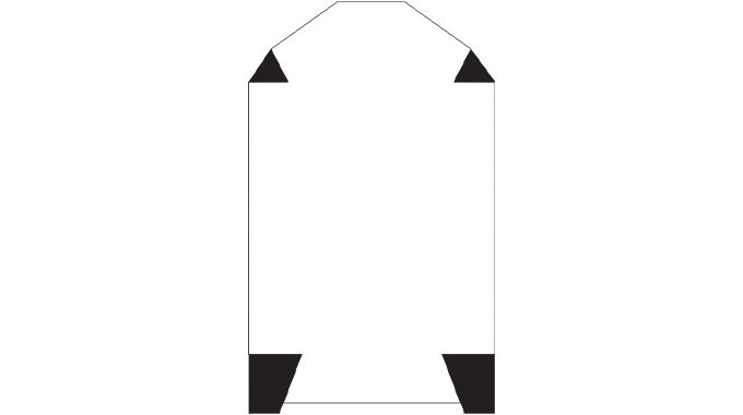 Figure 2.7 - Difficult label profiles - The shaded areas indicate aspects of the label profile that could slow down the press due to difficult stripping. Such areas could be printed to blend in with the container color