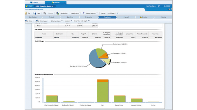 Figure 2.7 A negotiation screen in EFI iQuote Negotiation provides a visual detailed breakdown of different costs and margins within the job being estimated