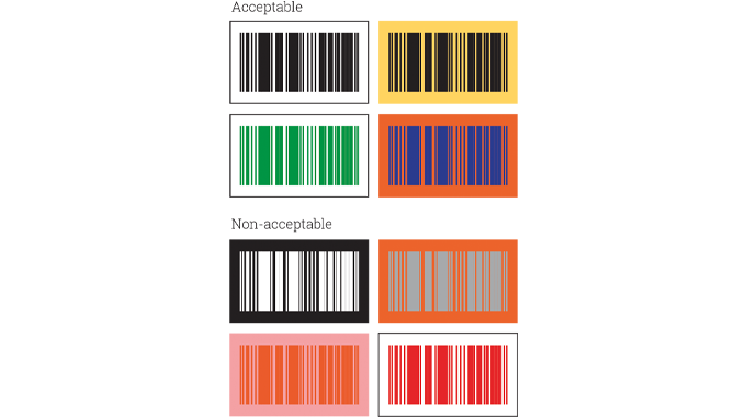 Figure 4.3 - Illustration shows some examples of both acceptable and non-acceptable colors used for barcode reproduction