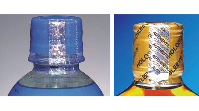 Figure 5.35 Tamper evident labels incorporating tax  strips and anti-counterfeit holographic materia