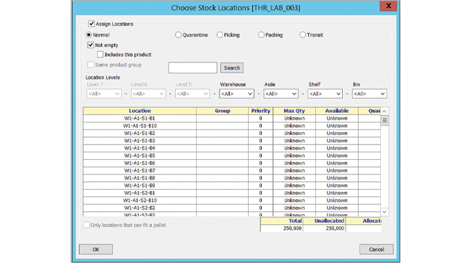 Figure 5.5 Stock can be assigned to locations in this Tharstern software