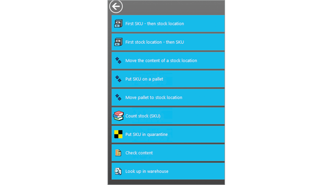 Figure 5.7 Mobile menu on a WiFi handheld warehouse scanner