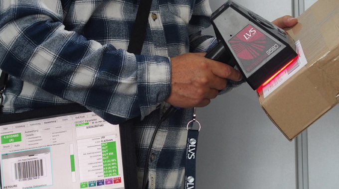 Figure 6.3 - Use of an LVS Integra portable verifier for off-line barcode verification in multi-line production environments and warehouses Figure 6.3 - Use of an LVS Integra portable verifier for off-line barcode verification in multi-line