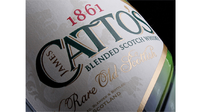 Figure 6.7 - Hot foiling on Cattos scotch whisky labels printed by Royston Labels