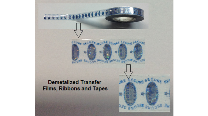 Figure 7.15 - Demetalizing the holographic foil to remove unwanted background material allows a very high resolution textural image to be placed on a label or pack. This process further complicates attempts to counterfeit the hologram