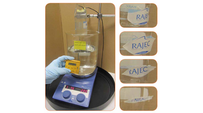 Figure 8.11 Wash-off tests for paper and film labels