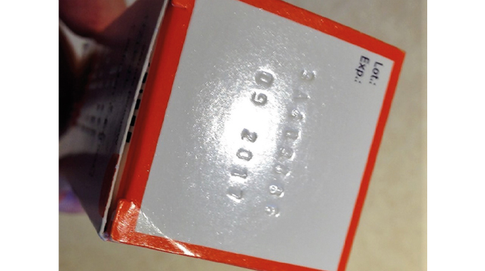 Figure 8.5 - Shows how alteration of expiry data on a carton may be prevented by the use of hard debossing