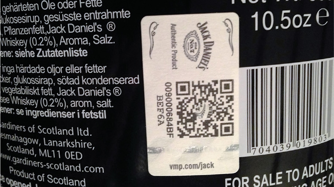 Figure 9.1 - Consumer engagement and authentication is enabled through the use of QR codes and a smartphone app. Note the visual overt security feature in the form of a holographic embedded thread on this label