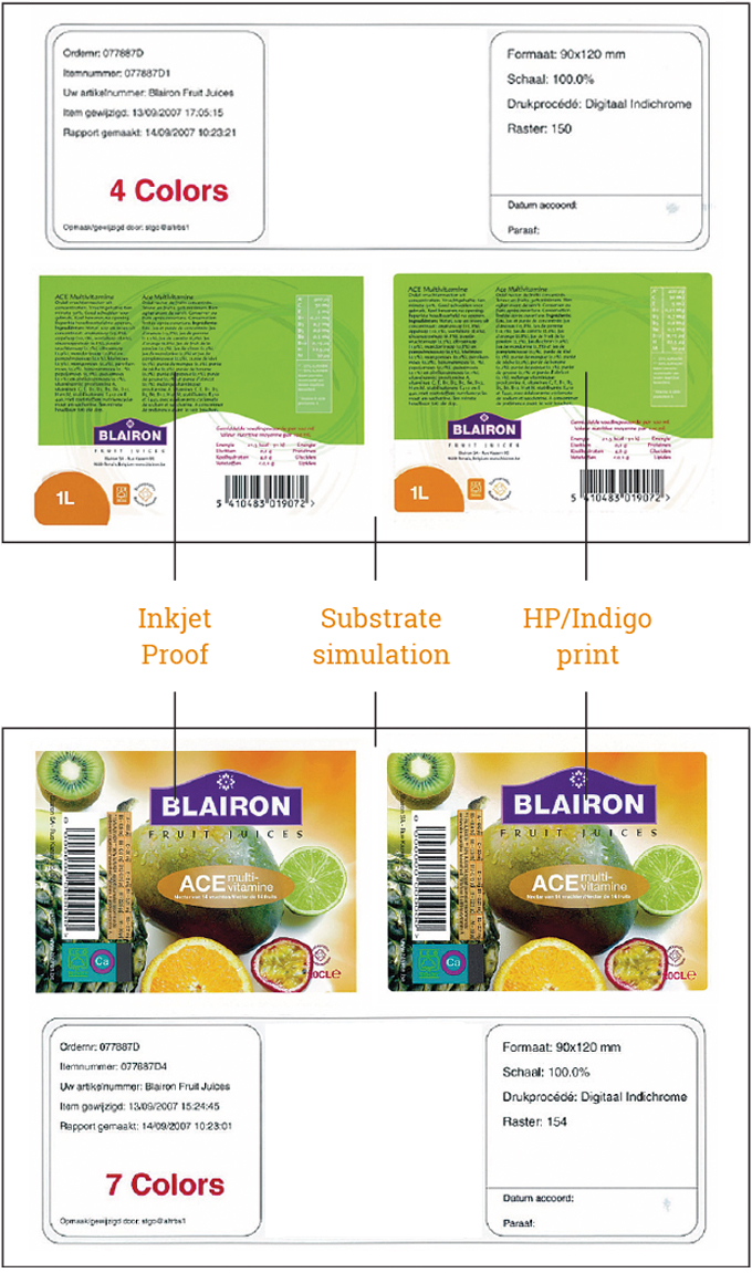 Figure 9.6 - Comparison of inkjet proof against digital (HP Indigo) print. Illustration courtesy of Esko