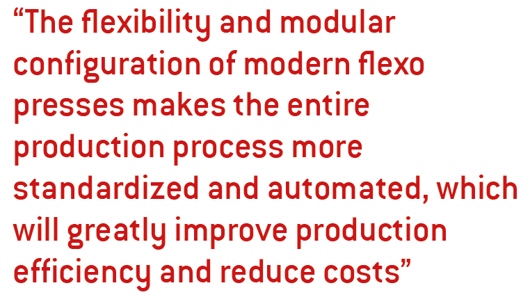 The flexibility and modular configuration of modern flexo presses makes the entire production process more standardized and automated, which will greatly improve production efficiency and reduce costs