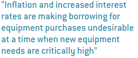 Inflation and increased interest rates are making borrowing for equipment purchases undesirable at a time when new equipment needs are critically high