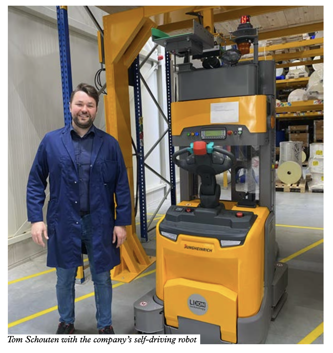 Tom Schouten with the company’s self-driving robot