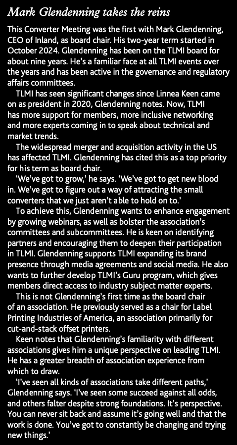 Side story on Mark Glendenning's goals as the new chair of TLMI