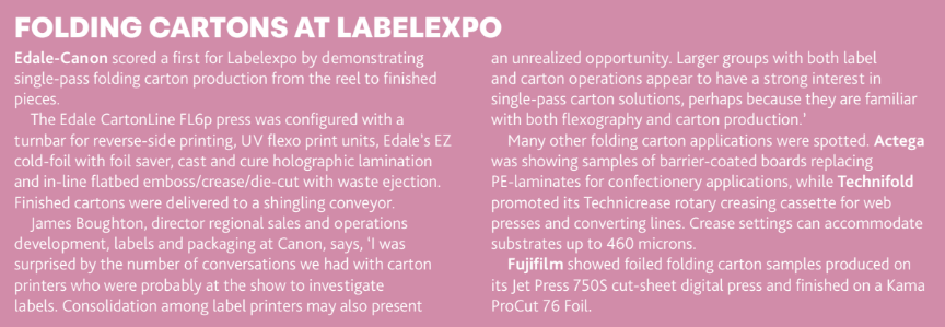 sidebar on folding carton technology at Labelexpo