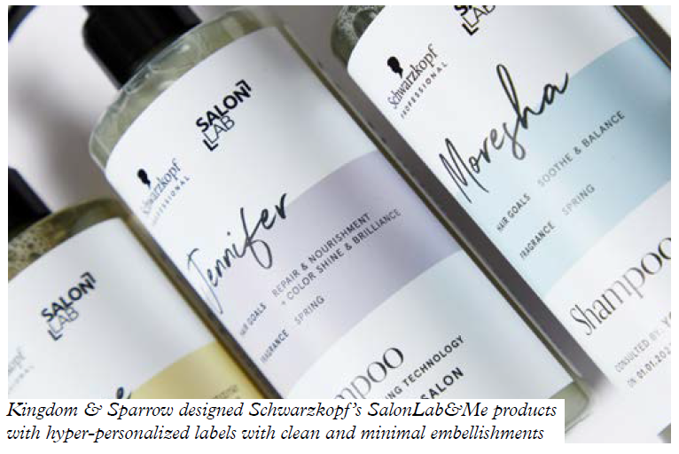 Kingdom & Sparrow designed Schwarzkopf’s SalonLab&Me products with hyper-personalized labels with clean and minimal embellishments