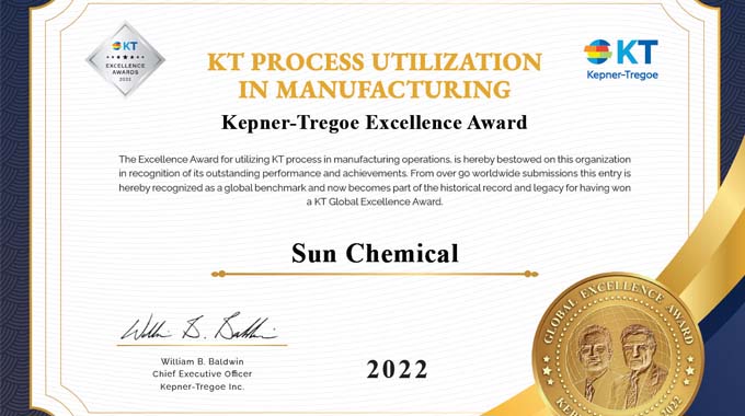 Sun Chemical wins two 2022 Kepner-Tregoe Excellence Awards - Vimarsana News