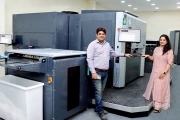 (L-R) Nitin Sharma and Neha Sharma, directors of Ekta Graphics with their new HP Indigo 12000 HD digital press at the company's Roorkee plant