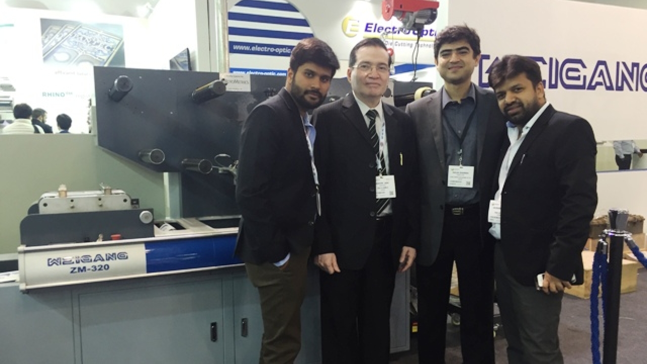 Directors of A&A Labels with Nalin Sharma of Global Graphics at the Weigang stand during Labelexpo India 2016