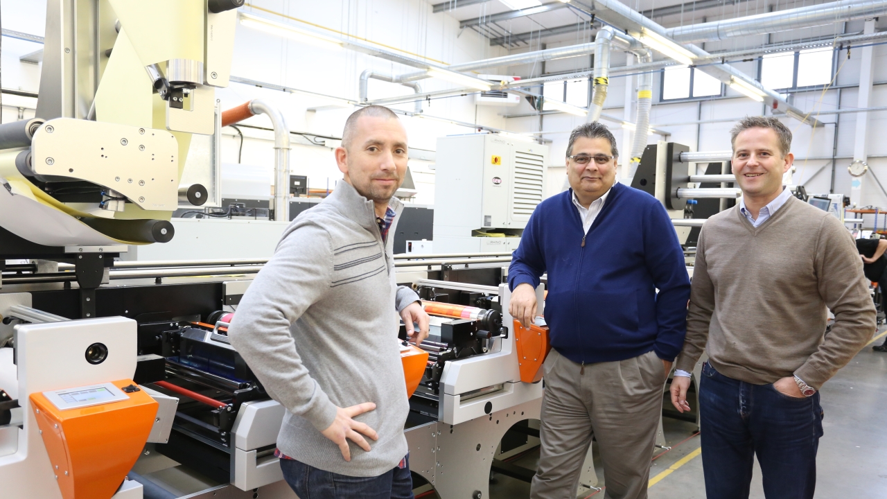 Pictured (from left): Matt Teeter and Sam Mousavi, DPI Direct president and CEO, with James Boughton, Edale managing director